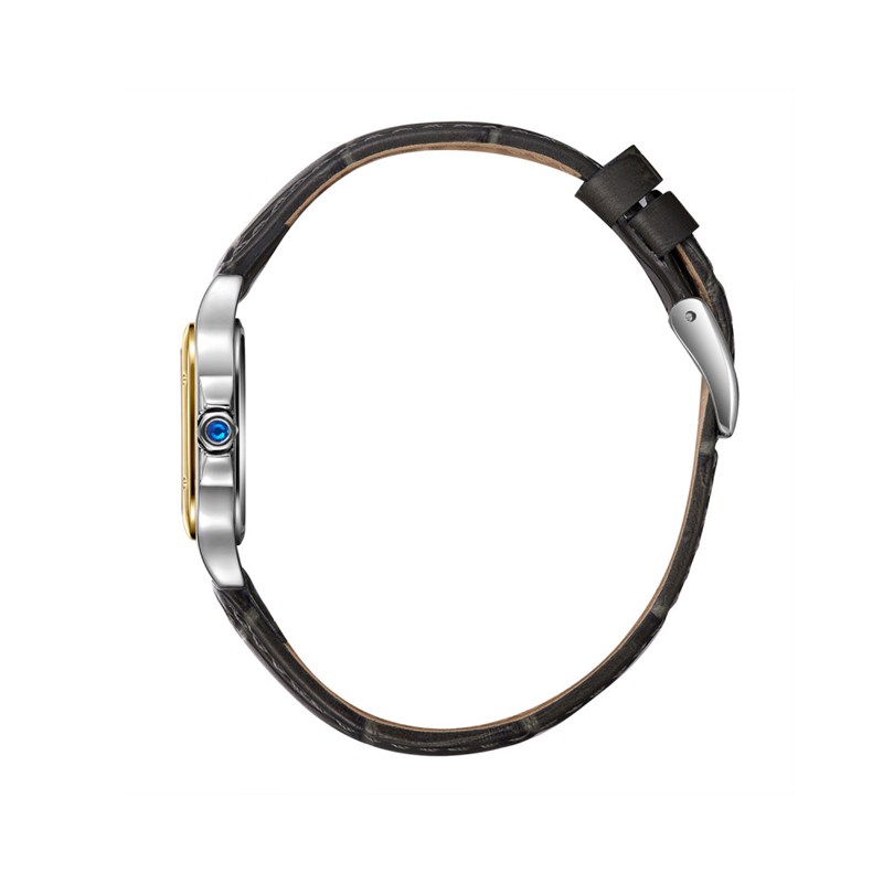 AVA - Montre Femme - Analogique Mouvement Quartz 2 aiguilles - Boitier rectangulaire en métal - Bracelet en cuir noir façon alligator - vue 3
