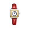 AVA - Montre Femme - Analogique Mouvement Quartz 2 aiguilles - Boitier rectangulaire en métal - Bracelet en cuir rouge façon alligator - vue V1