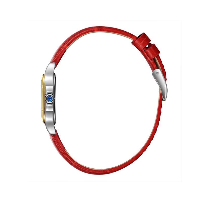 AVA - Montre Femme - Analogique Mouvement Quartz 2 aiguilles - Boitier rectangulaire en métal - Bracelet en cuir rouge façon alligator - vue 3
