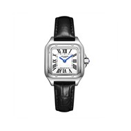 AVA - Montre Femme - Analogique Mouvement Quartz 2 aiguilles - Boitier rectangulaire en métal - Bracelet en cuir noir façon alligator