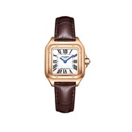 AVA - Montre Femme - Analogique Mouvement Quartz 2 aiguilles - Boitier rectangulaire en métal - Bracelet en cuir marron façon alligator
