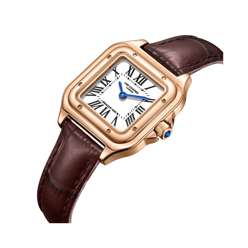 AVA - Montre Femme - Analogique Mouvement Quartz 2 aiguilles - Boitier rectangulaire en métal - Bracelet en cuir marron façon alligator - vue 2