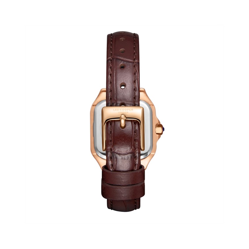 AVA - Montre Femme - Analogique Mouvement Quartz 2 aiguilles - Boitier rectangulaire en métal - Bracelet en cuir marron façon alligator - vue 4