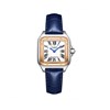 AVA - Montre Femme - Analogique Mouvement Quartz 2 aiguilles - Boitier rectangulaire en métal - Bracelet en cuir bleu façon alligator - vue V1