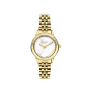 LÉONIE - Montre Femme - Analogique Quartz 3 aiguilles - Boitier rond en métal avec lunette facettée - Cadran nacré blanc