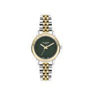 LÉONIE - Montre Femme - Analogique Quartz 3 aiguilles - Boitier rond en métal avec lunette facettée - Cadran nacré vert