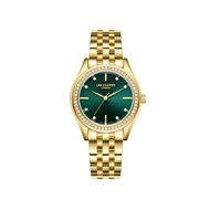 MAYA - Montre Femme - Analogique Quartz 3 aiguilles - Boitier rond en métal avec lunette empierrée - Cadran vert