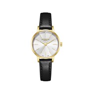 IVY - Montre Femme - Analogique Quartz 3 aiguilles - Boitier rond en métal - Cadran soleillé - Bracelet en cuir italien noir