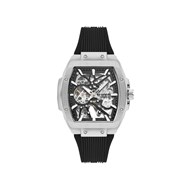 LYAM - Men's automatic watch - Metal tonneau-shaped case - Skeleton dial - Black silicone strap