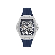 LYAM - Men's Automatic Watch - Metal tonneau-shaped case - Skeleton dial - Blue silicone strap