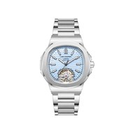 GRANT - Montre homme Automatique - Boitier de forme octogonal arrondi en métal argenté - Cadran bleu clair