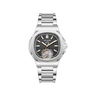 GRANT - Montre homme Automatique - Boitier de forme octogonal arrondi en métal argenté - Cadran noir