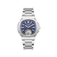 GRANT - Montre homme Automatique - Boitier de forme octogonal arrondi en métal argenté - Cadran bleu
