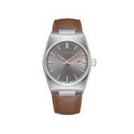 LOÏC - Montre Homme - Analogique Mouvement Quartz 3 aiguilles et date - Boitier tonneau en métal argenté - Cadran gris