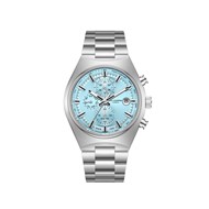BAPTISTE - Montre Homme - Analogique Mouvement Multifonction - Boitier tonneau en métal argenté - Cadran bleu