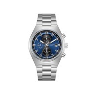 BAPTISTE - Montre Homme - Analogique Mouvement Multifonction - Boitier tonneau en métal argenté - Cadran bleu foncé