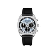 RODOLPHE - Montre Homme - Analogique Mouvement Multifonction - Boitier coussin en métal argenté - Cadran bleu