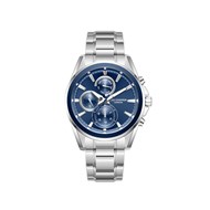 ROMUALD - Montre Homme - Analogique Mouvement Multifonction - Boitier rond en métal argenté - Cadran bleu