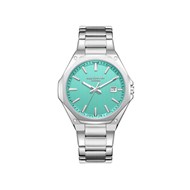 LÉON - Montre Homme - Analogique Mouvement Quartz 3 aiguilles et date - Boitier octogonal en métal argenté - Cadran turquoise