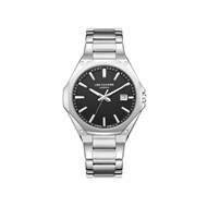 LÉON - Montre Homme - Analogique Mouvement Quartz 3 aiguilles et date - Boitier octogonal en métal argenté - Cadran noir