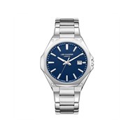 LÉON - Montre Homme - Analogique Mouvement Quartz 3 aiguilles et date - Boitier octogonal en métal argenté - Cadran bleu