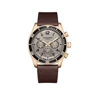 PHILIPPE - Men's watch - Analogue Multifunction movement - Round metal case - Brown Italian leather strap