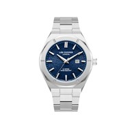 MATTHIAS - Montre Homme - Analogique Mouvement 3 aiguilles et date - Boitier dodécagone en métal argenté - Cadran bleu