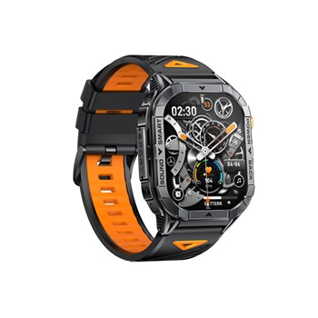 Gemengd horloge - TREK - Zwarte rechthoekige kast - Zwarte siliconen band met oranje voering