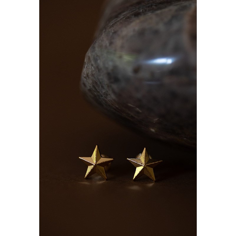 mini boucles d'oreilles puces étoiles doré à l'or fin - RAOUL - vue 3