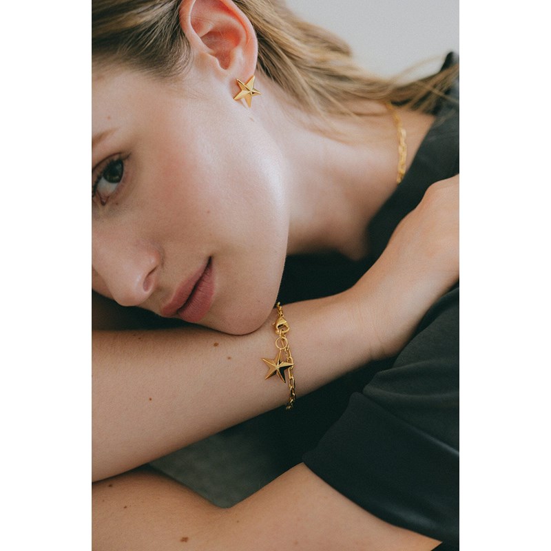 boucles d'oreilles puces étoiles doré à l'or fin - RAOUL - vue 2