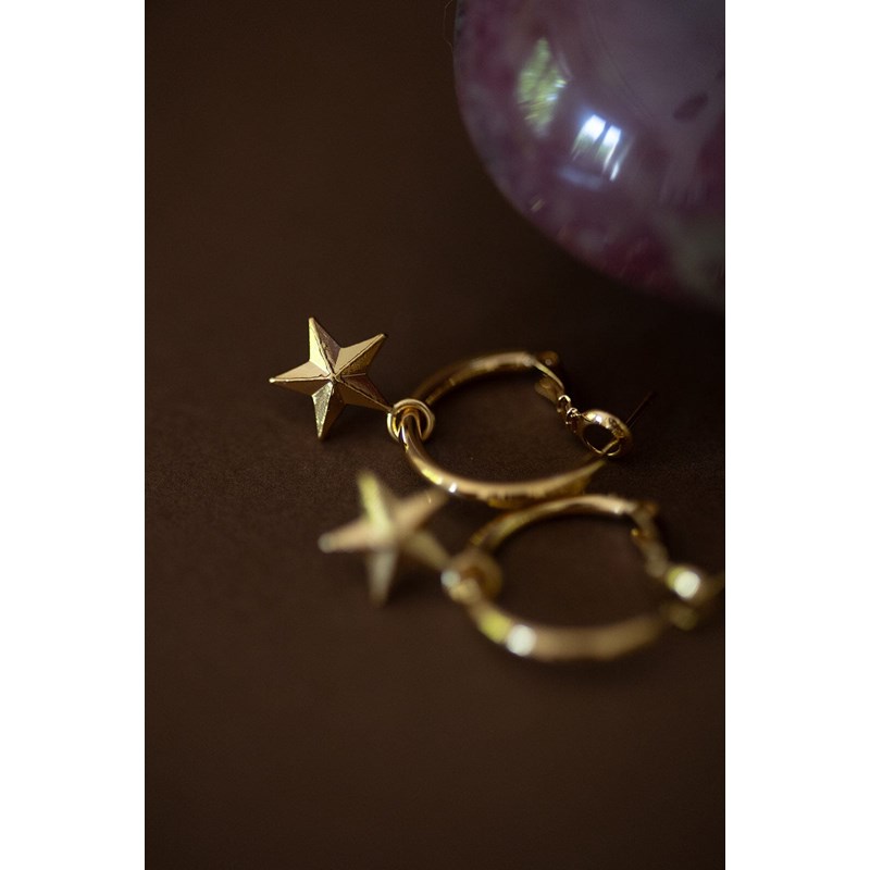 mini boucles d'oreilles créoles étoiles doré à l'or fin - RAOUL - vue 4