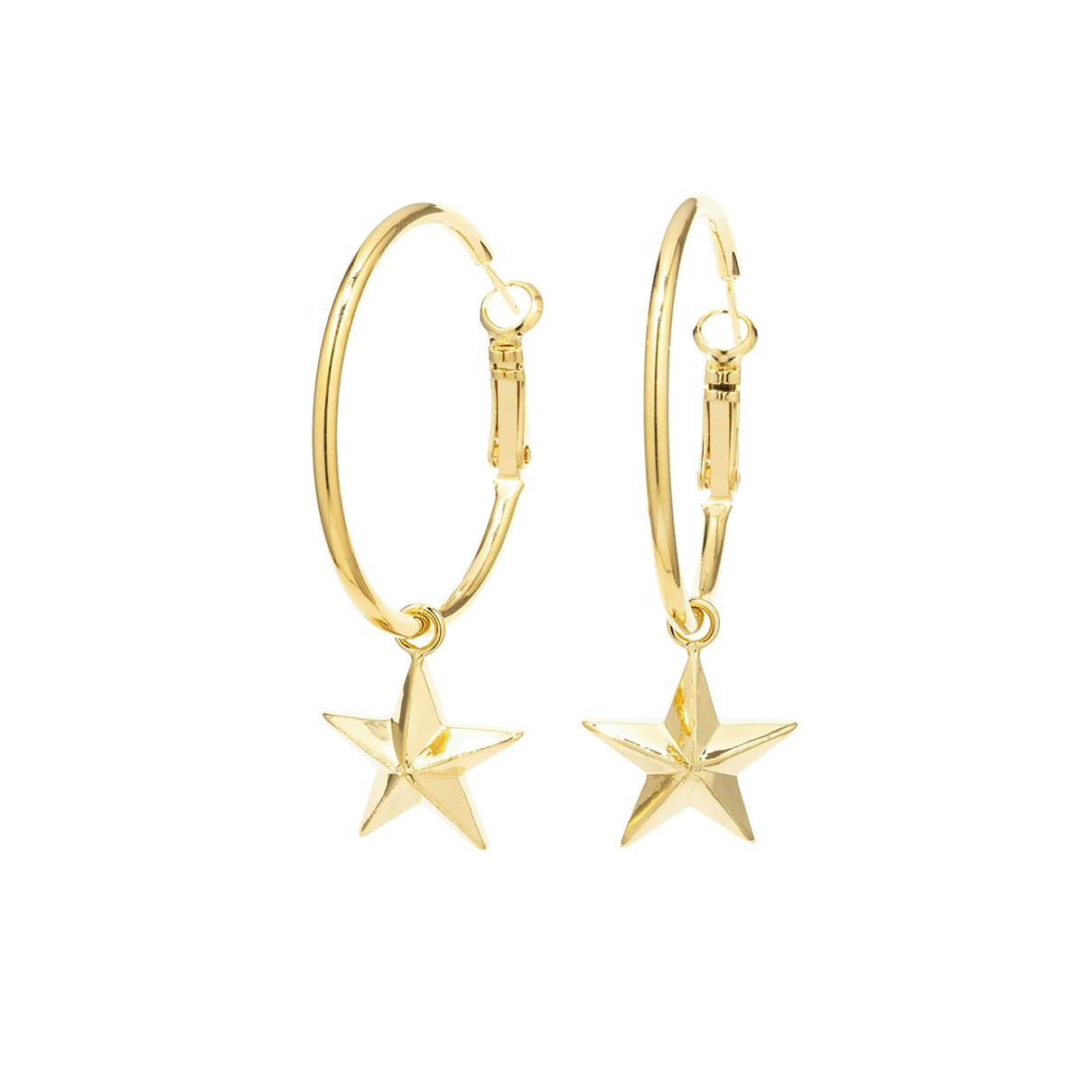 petites boucles d'oreilles créoles étoiles doré à l'or fin - RAOUL