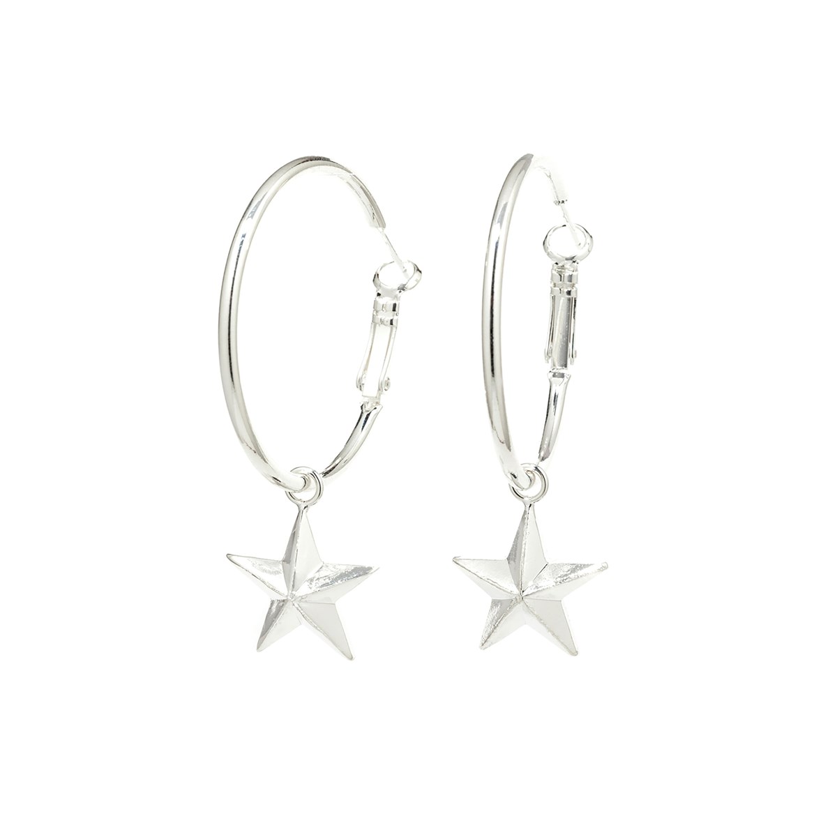 petites boucles d'oreilles créoles étoiles plaqué argent - RAOUL