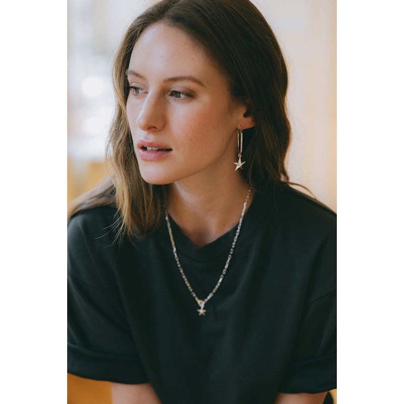 petites boucles d'oreilles créoles étoiles plaqué argent - RAOUL - vue 2