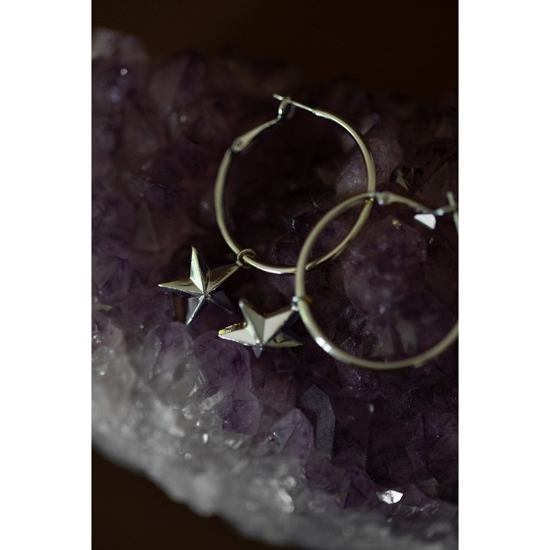 petites boucles d'oreilles créoles étoiles plaqué argent - RAOUL - vue 4