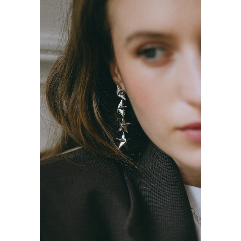 boucles d'oreilles puces pendantes étoiles plaqué argent - RAOUL - vue 2