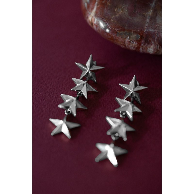 boucles d'oreilles puces pendantes étoiles plaqué argent - RAOUL - vue 3