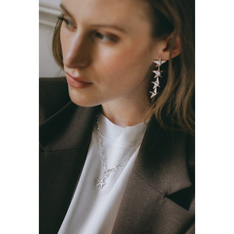 boucles d'oreilles puces pendantes étoiles plaqué argent - RAOUL - vue 4
