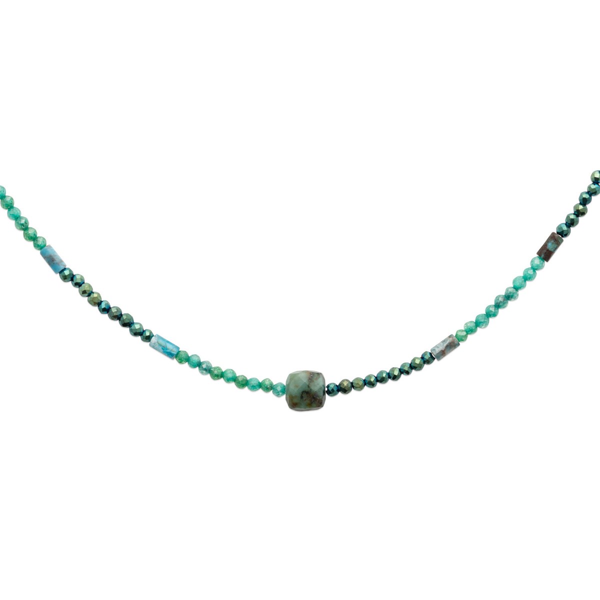 Collier Brillaxis acier doré perles vertes