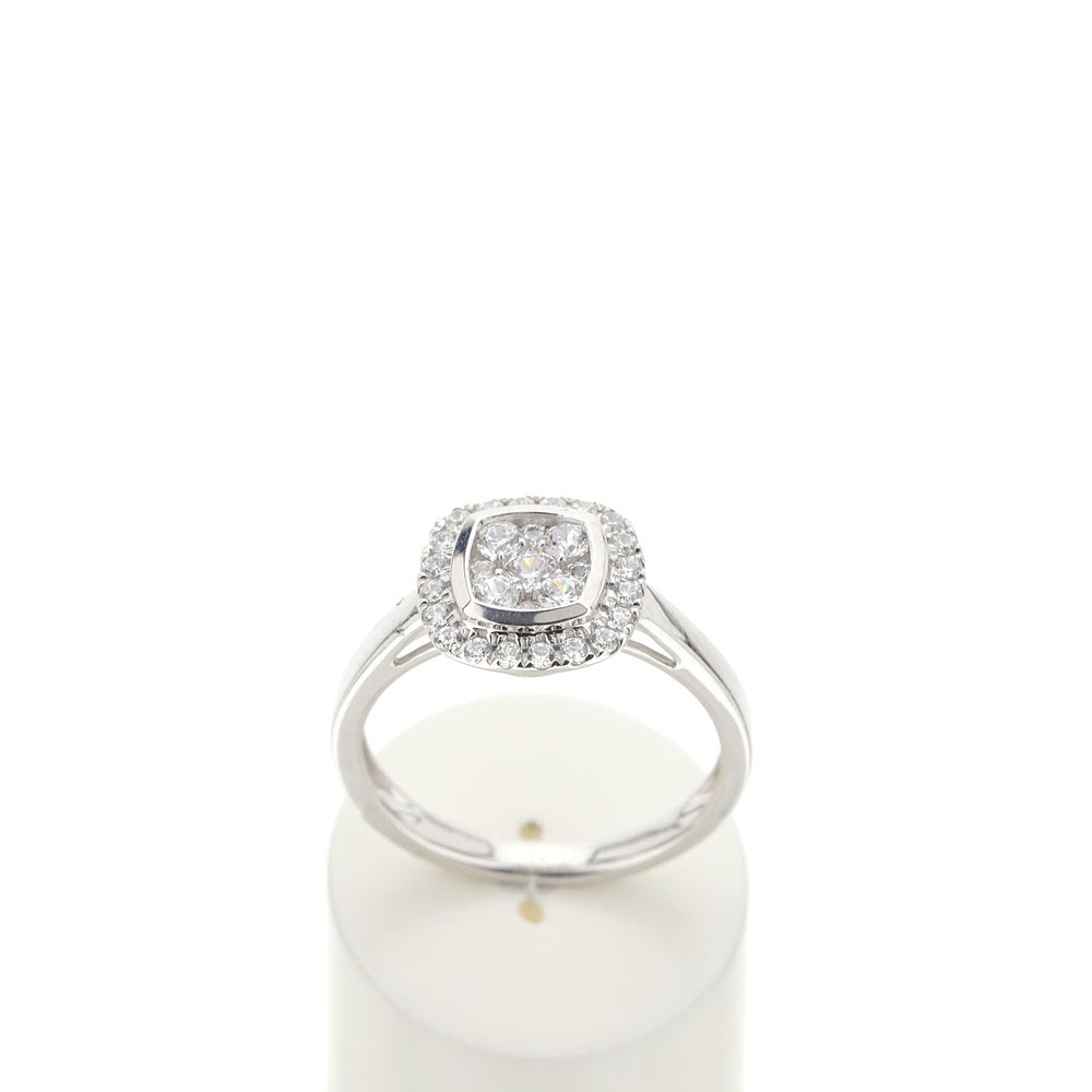 Bague or 750 blanc carrée diamants synthétiques 0,50 carat - vue 360