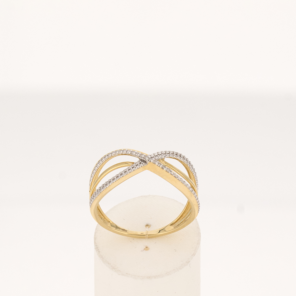 375 goud ring in twee tinten met verweven diamanten - 360°-weergave