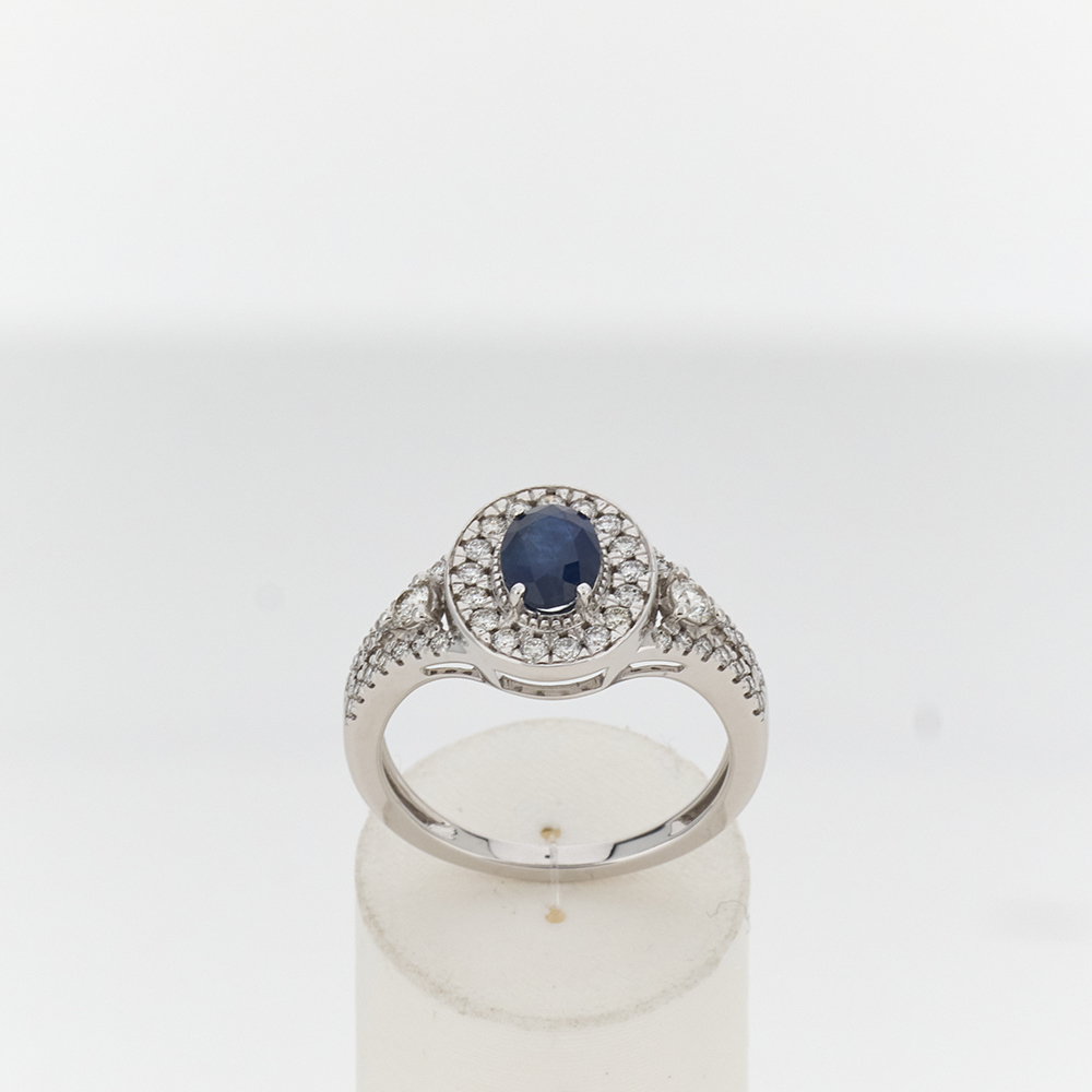 Bague MATY Or 750 blanc Saphir et Diamants - vue 360