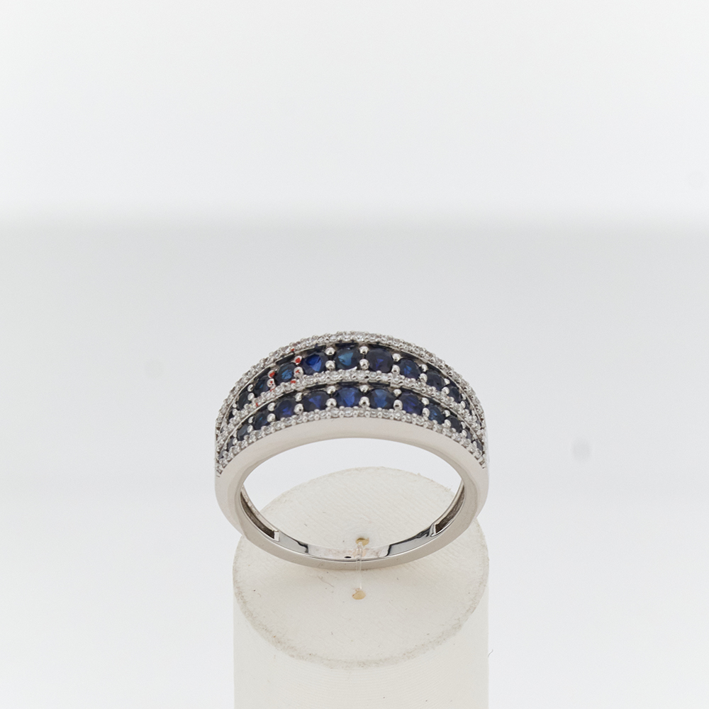 750 white gold ring with sapphire and diamond - 360° view