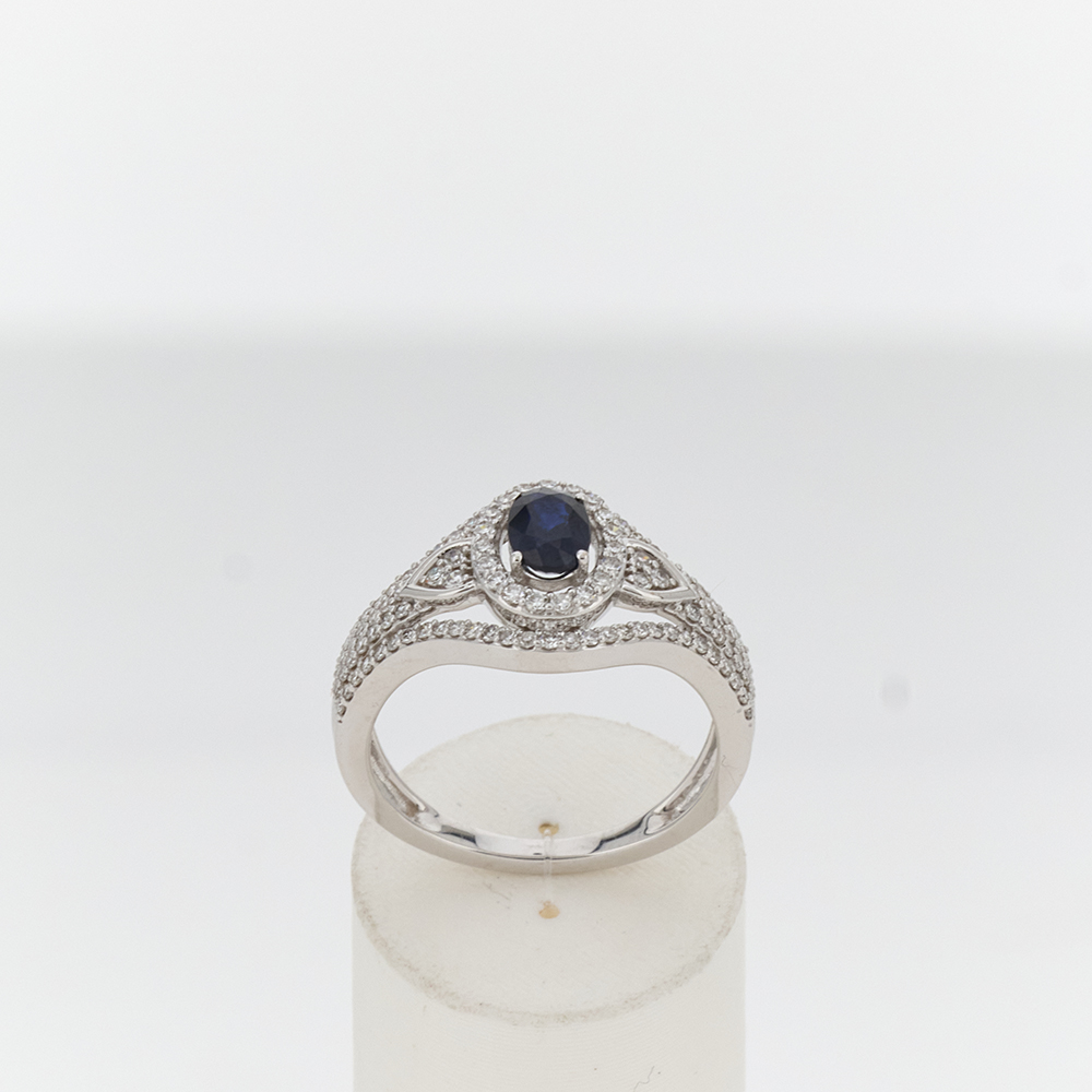 750 white gold ring with precious stones - 360° view