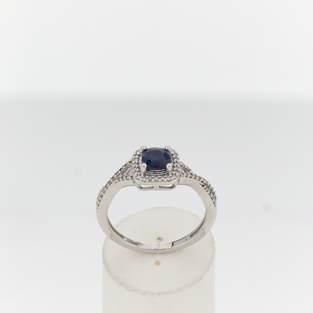 Ring van 750 witgoud met saffier en diamant - 360°-weergave