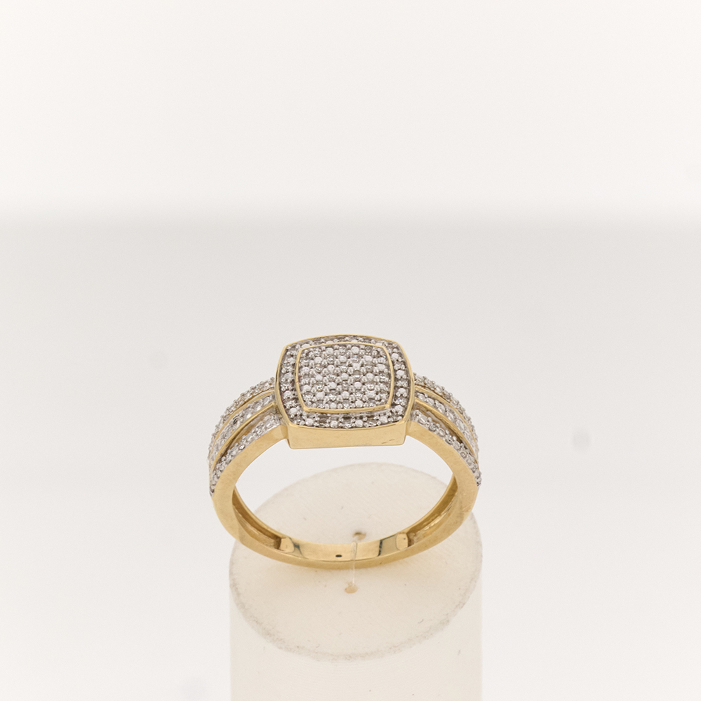 Bague or 375 2 tons rectangulaire diamants - vue 360