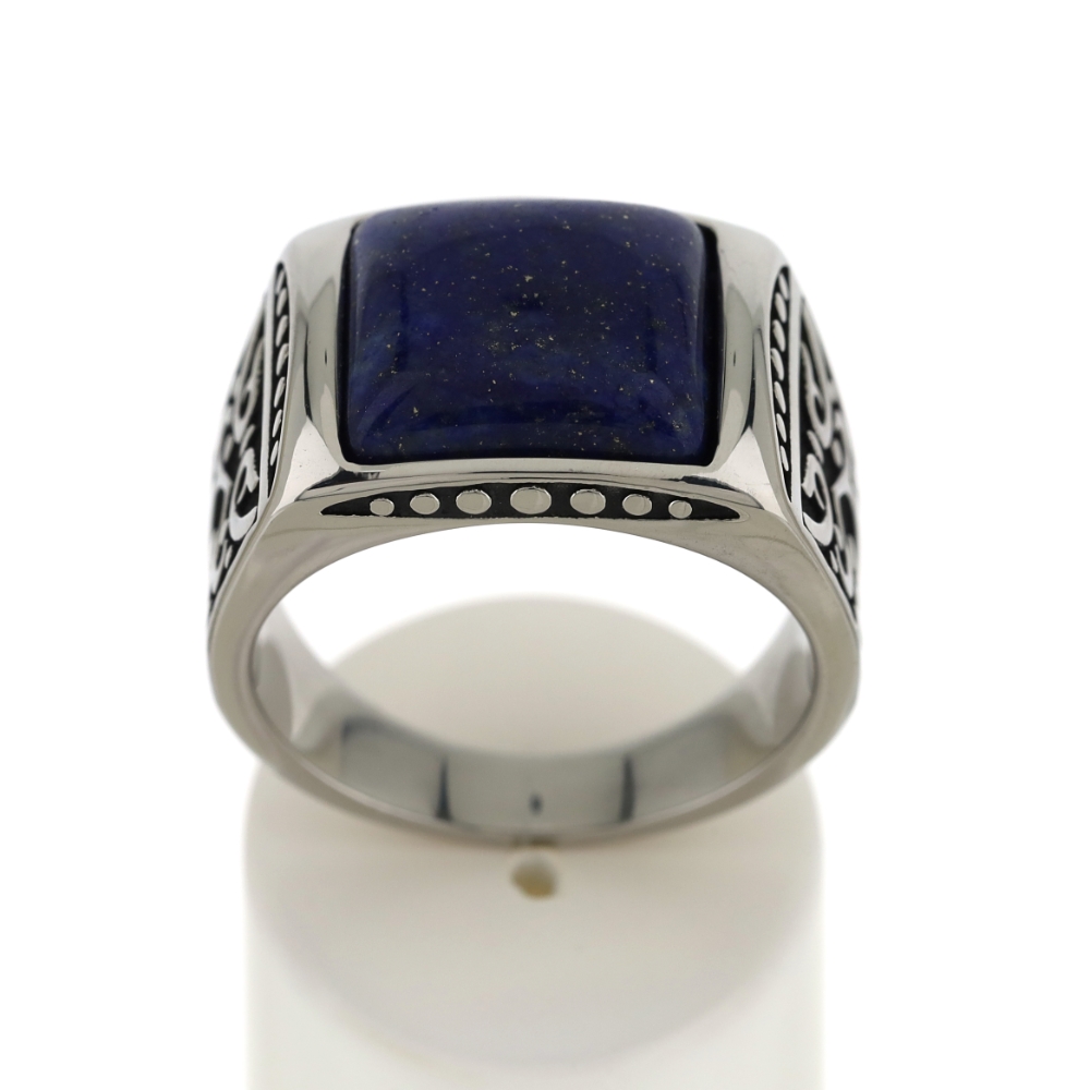Bague acier lapis lazuli - vue 360