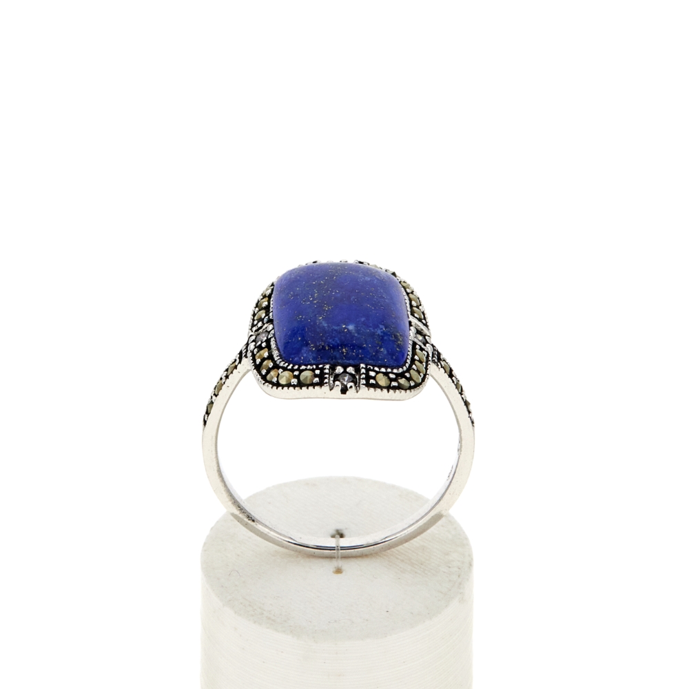 Bague argent 925 lapis lazuli marcassites zirconias - vue 360
