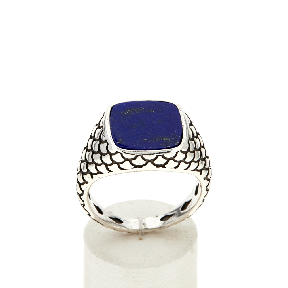 Bague argent 925 écailles lapis lazuli carré - vue 360