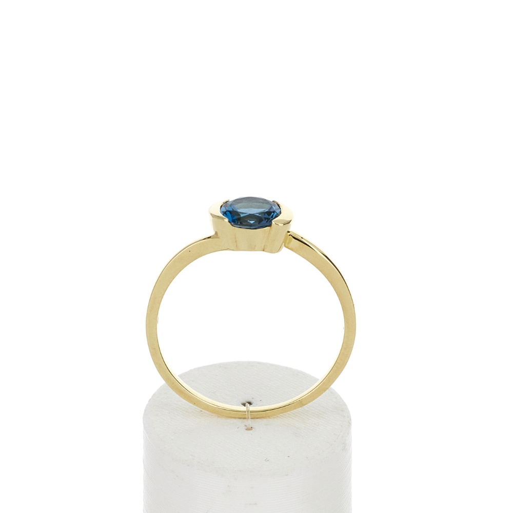 Bague or 375 jaune topaze bleue traitée - vue 360